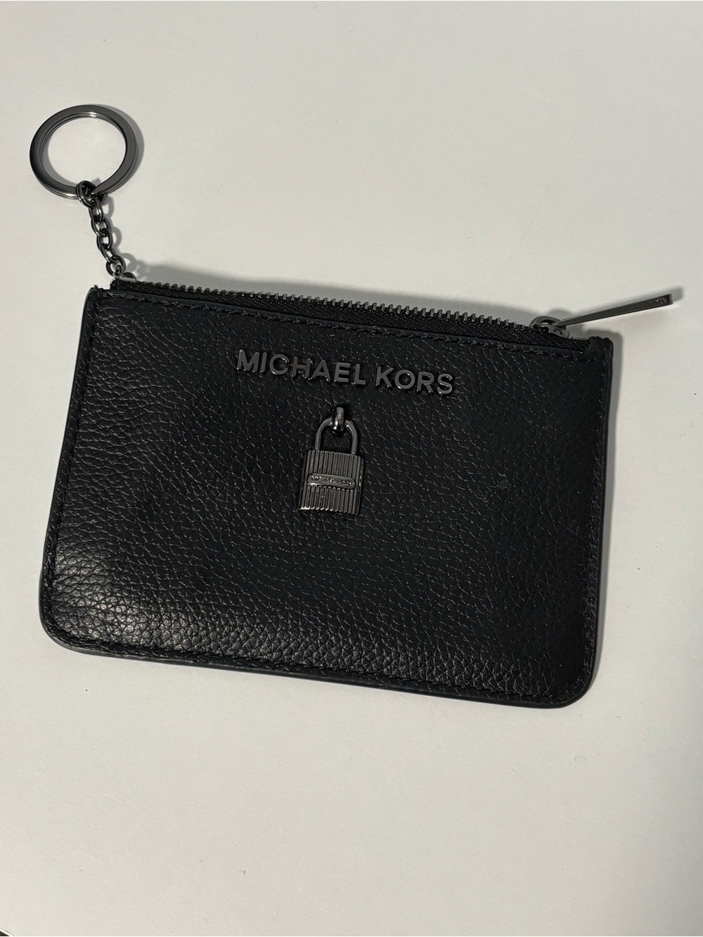 Michael Kors Black Leather Zip Card Pouch with Keyring